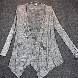 Y2K Mudd Open Front Cardigan M Gray Sharkbite Hem Pocket Minimalist Basic Office